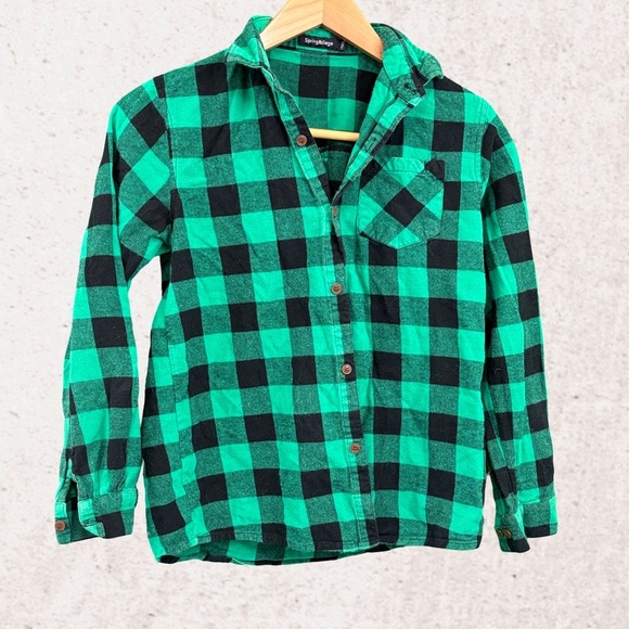 Vibrant Green and Black Flannel Button Down Shirt - Picture 1 of 3